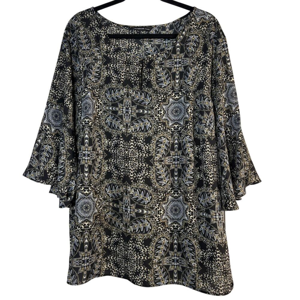Zac & Rachel Boho Medallion Floral Bell Sleeve Blouse Top Est Size 2X